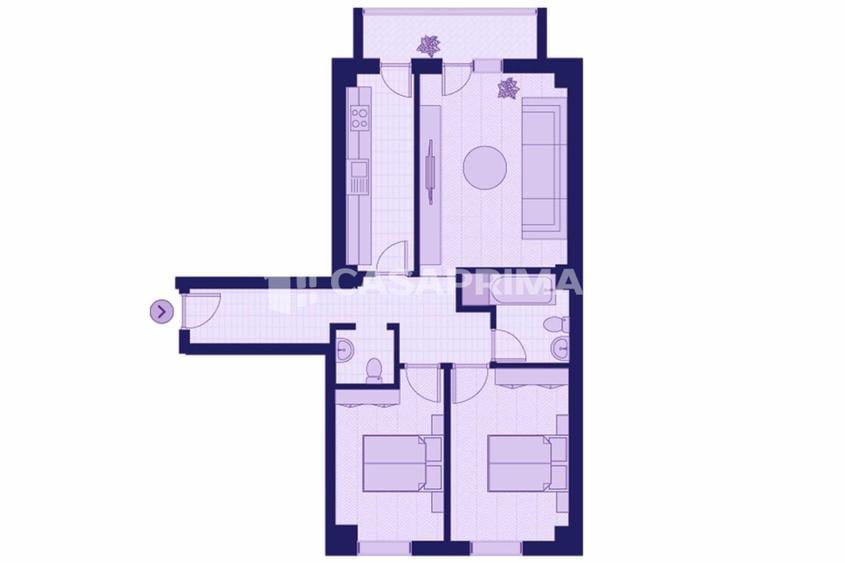 Apartament 3 camere, Decomandat, 2 Bai, 72mp, Dubla orientare