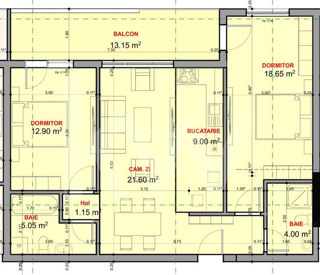 Apartament 3 camere 2 bai - 72mp utili de vanzare balcon etaj 1 Sibiu - 2