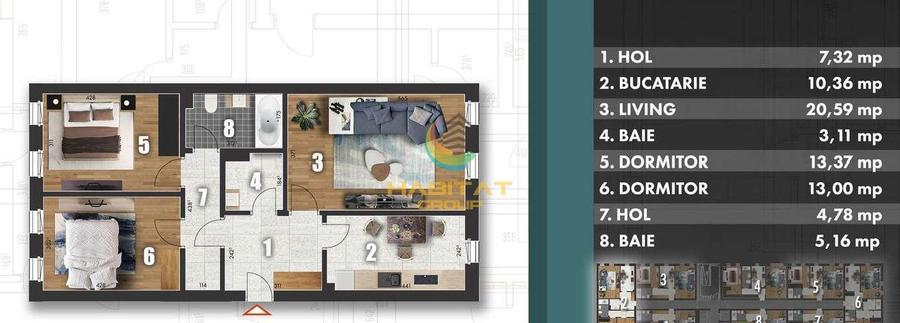 Apartament 3 camere / 78 mp / Metalurgiei