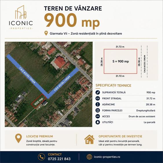De vanzare 900 mp teren, Giarmata Vii pentru constructii !