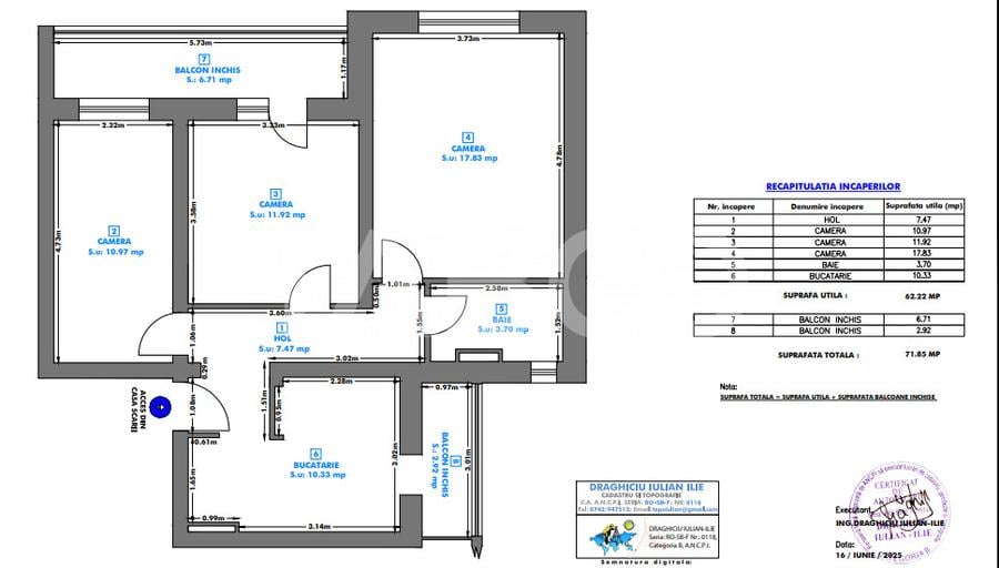 Apartament 62 mp 3 camere etaj 3 balcon pivnita Piata Noua Cisnadie