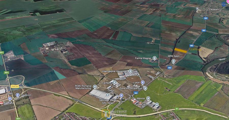 Teren industrial 13.975 mp – Zona Industrială Sud Arad, acces rapid A1