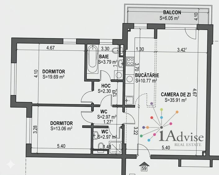 Apartament 3 camere, 95 mp, parcare, boxă, expunere sud | Coresi