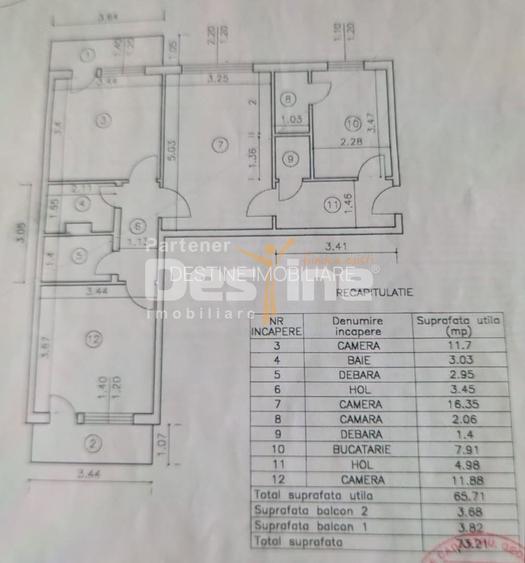 Apartament de vânzare, zona PODU ROȘ, 3 camere, semidecomandat, etaj 1 - 12