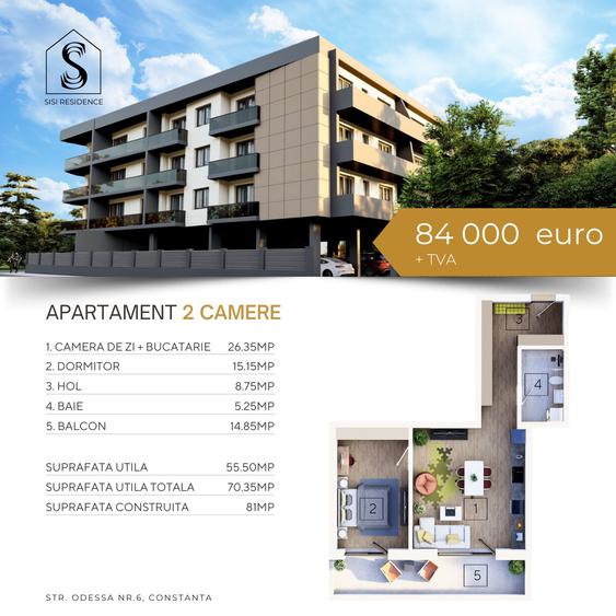 Apartament 2 camere, Terasa spatioasa, Bloc nou, Tomis nord , Odessa nr.6