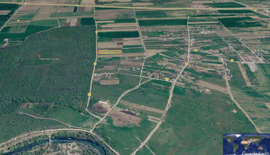 Teren intravilan, 4700 mp, dublu front stradal, la marginea Pădurii Cornetu