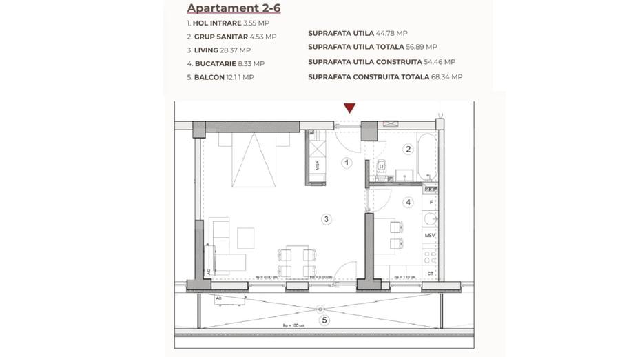 Studio, 56.89 mp, ansamblu cu 0% Comision la Achiziție, zona Calea Severinului