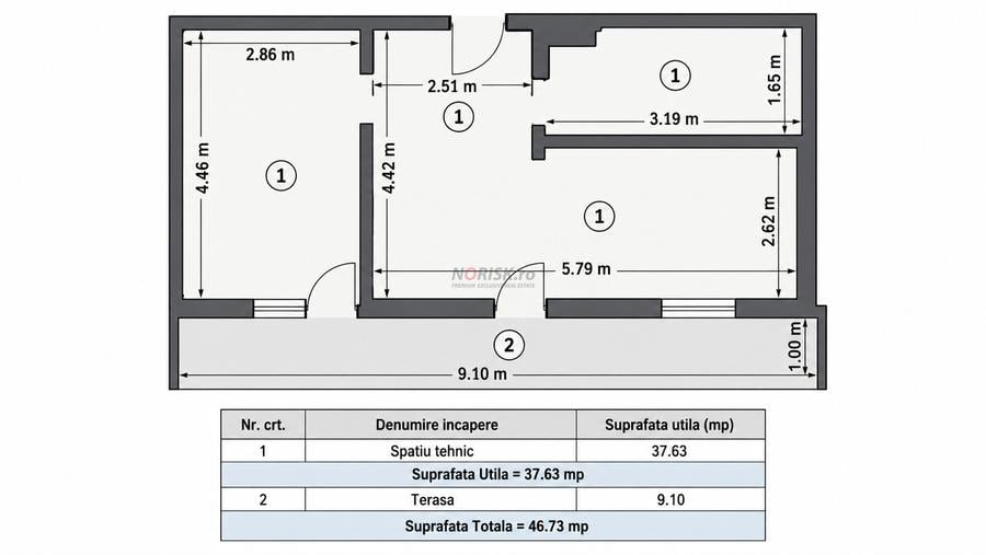 2 Camere | 38 mp + Balcon 9 mp | Bloc 2017 | Ozana