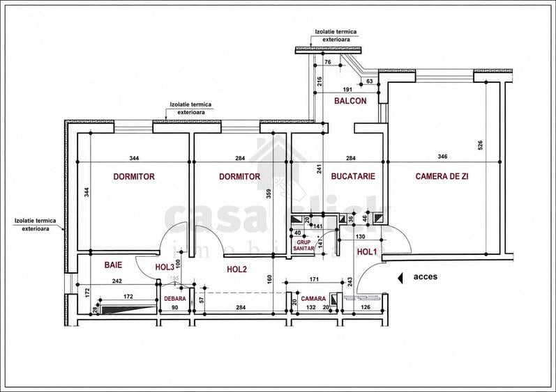 3 camere decomandate | Piața Centrală | 2 băi | Etaj 3