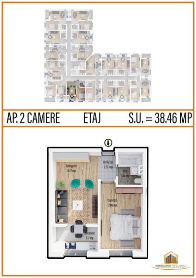 Apartament 2 camere de vanzare, complex Eurocasa Residence