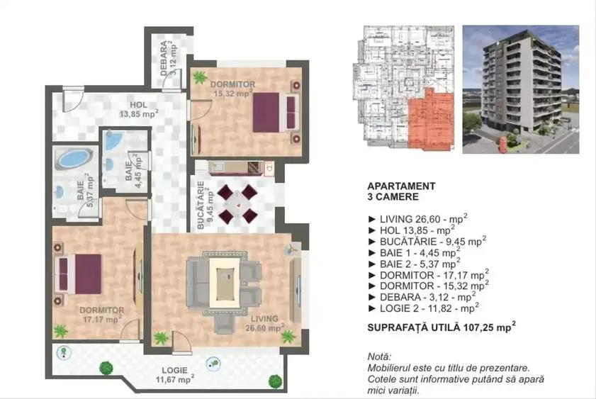Apartament 3 camere, terasa | Bloc nou | zona 13 Septembrie I