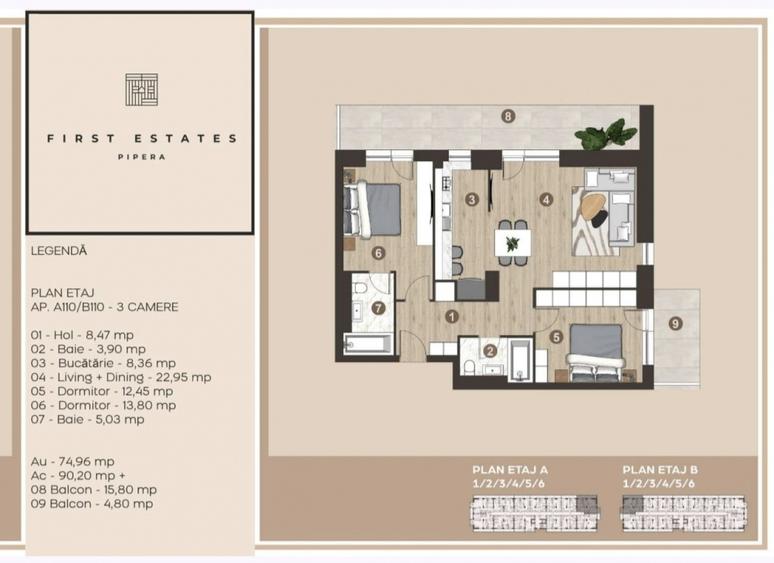 Apartement 3 camere First Estate Pipera