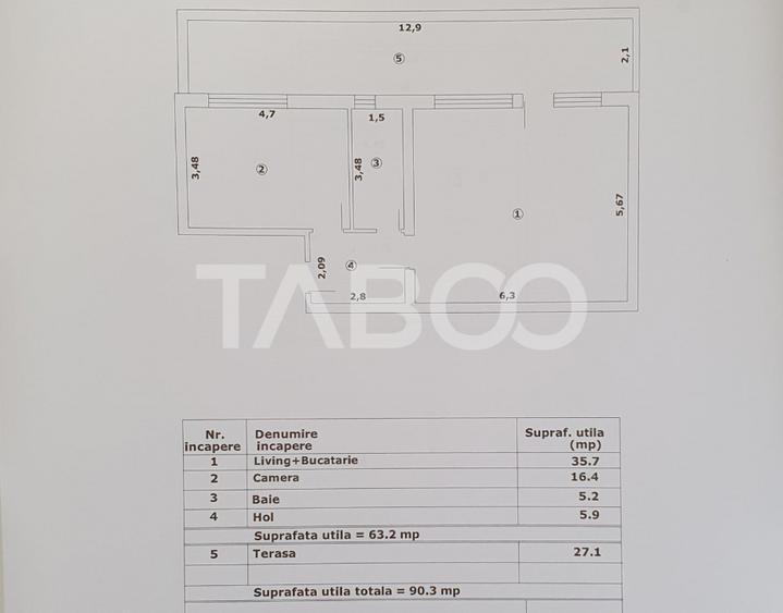 Apartament 2 camere de vanzare 63mp + terasa 27 mp constructie noua