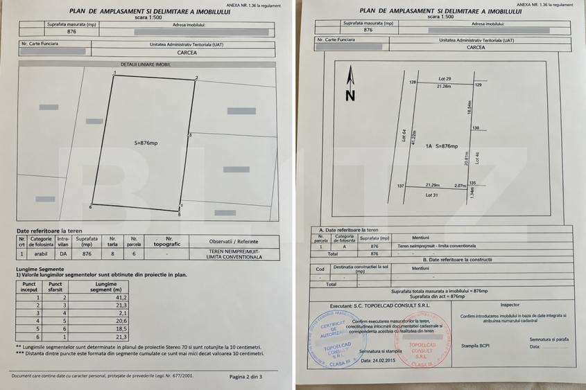 Teren intravilan, 876 mp, zona Carcea