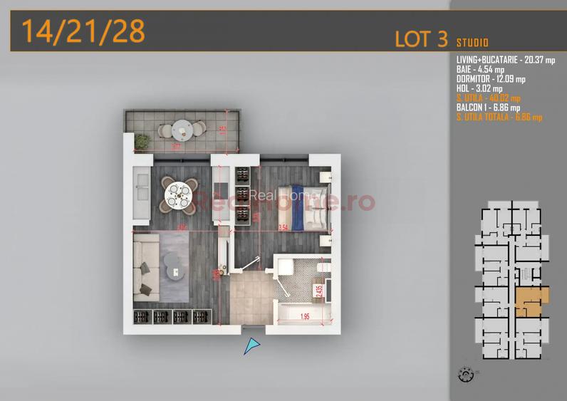 Apartament 2 camere tip studio | Balcon | Incalzire Pardoseala | Th. Pallady - 1