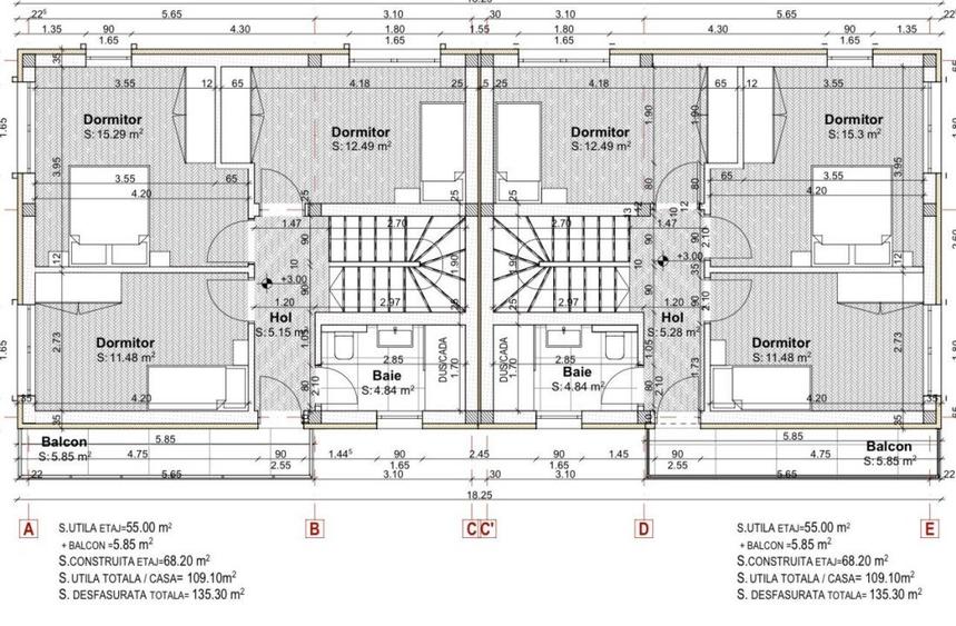 Duplex de vanzare, 100 mp, 250 teren, semifinisat, P+E, Gilau