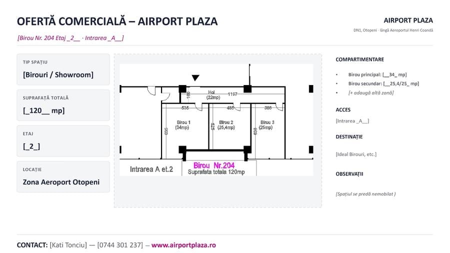Birou de închiriat în Otopeni, Ilfov 120 mp-langă Aeroport