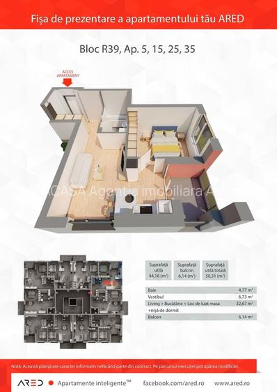 Apartament 2 camere, etaj 2, bloc R39, Ared City Arad - 2
