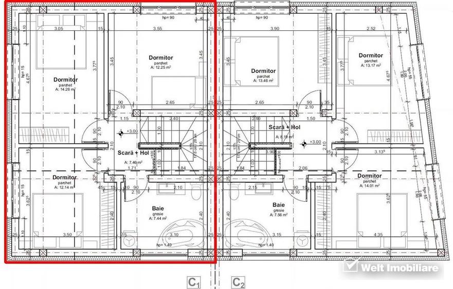 Duplex 4 camere, S+P+M, 156 mp utili, 280 mp teren,Dambul Rotund, zona linistita