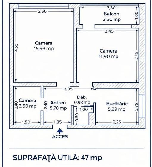 Apartament 2 camere. Zona Calea Romanilor, Arad