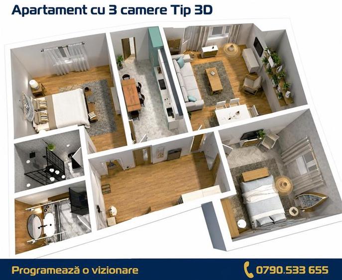 Apartament 3 camere zona C5 in BLOC NOU