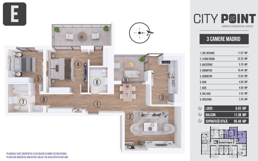 Apartament 3 camere de vanzare - City Point Aviatiei