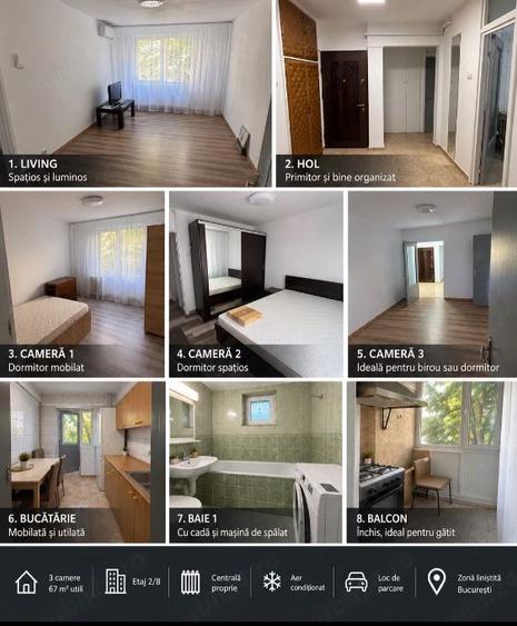 3 camere METROU APARATORII PATRIEI, LOC DE PARCARE, CENTRALA