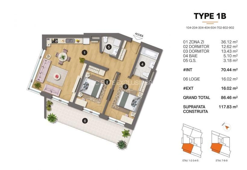 Tomis Plus - Celine Elegance - Vânzare apartament cu 3 camere, etaj 7. - 2