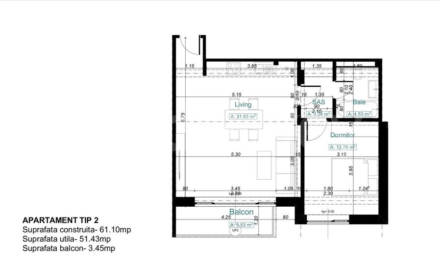 BLOC NOU | 2 camere | 73.5 mpc | Loc Parcare | Boxa - 1