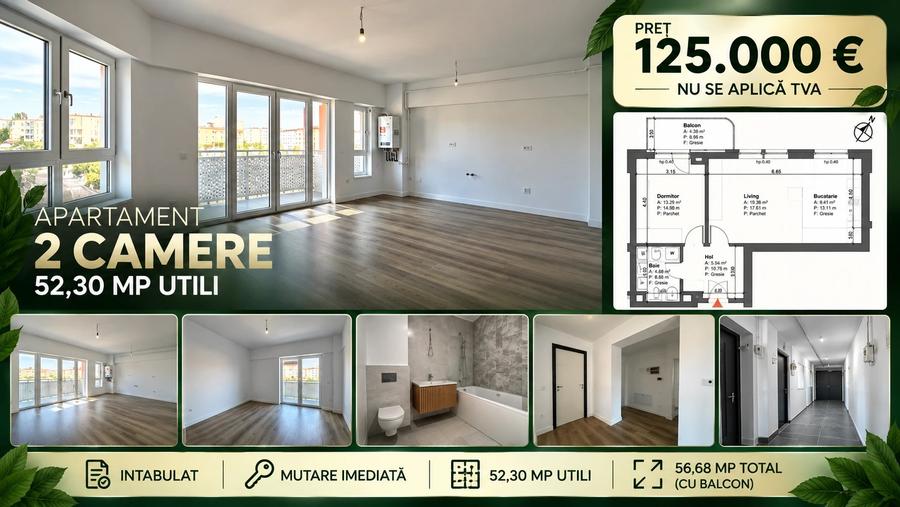 Apartament 2 camere, bloc nou intabulat – Alexandru cel Bun, Iași, fără TVA suplimentar