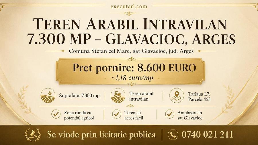 Teren arabil intravilan - 7.300 mp, Sat. Glavacioc