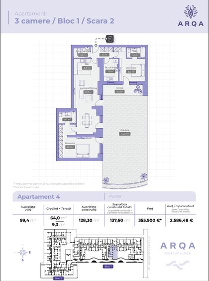Direct Dezvoltator 3 Camere 100Mp + Gradina 64Mp Arqa Jolie Village Pipera