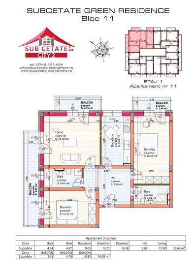 Apartament 3 camere | 76,68 mp | 3 balcoane | Subcetate City 2 - 1