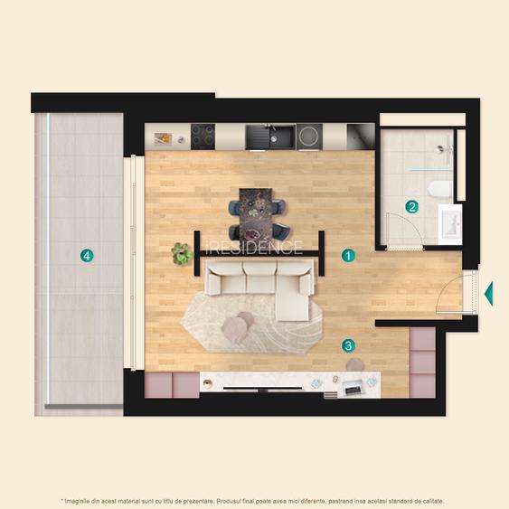 Apartament tip Studio –  Soseaua Pipera 14A - Langa Pipera Plaza - Tipologia 1C - 1