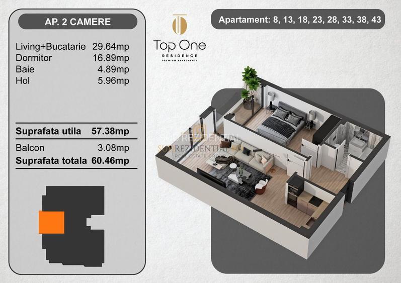 Apartament cu 2 camere, 60 mp, zona ultracentrala, langa Marriott,S5 - 1