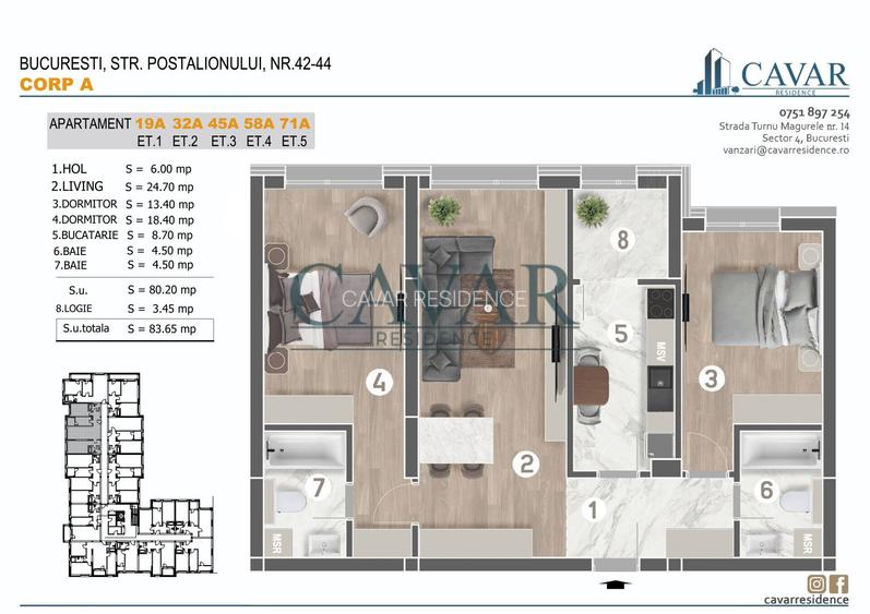 Apartament 3 camere 84 mp Proiect Finalizat - 2