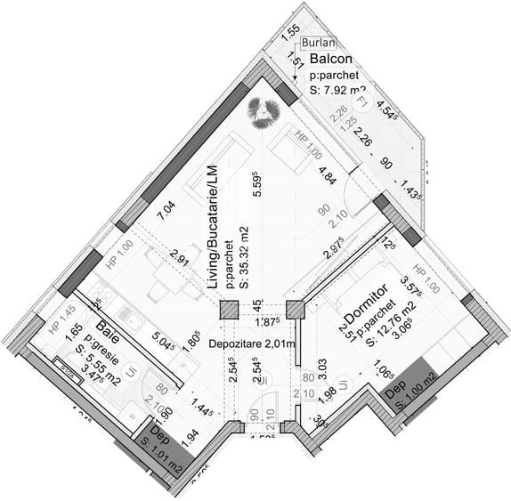 ap. 2 camere, 55.6mp+ 8 mp balcon, TVA inclus 21%, februarie 2028 finalizare - 1