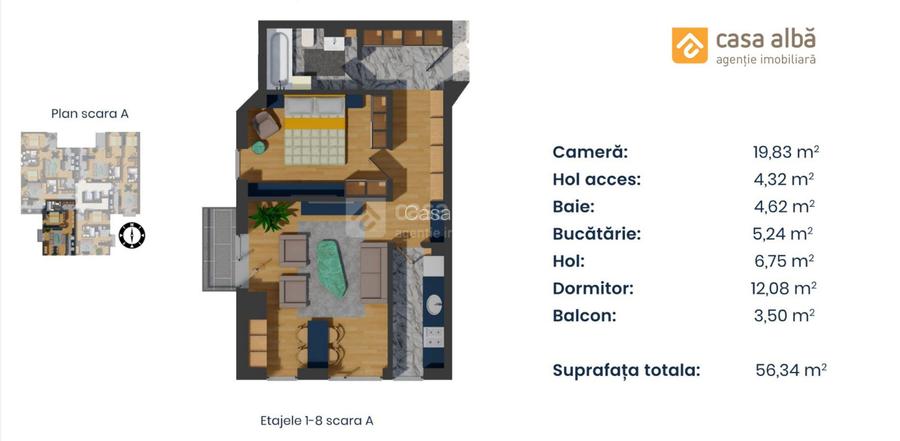 PROIECT NOU | apartament 2 camere LA CHEIE | Pacurari - Alpha Bank - 15
