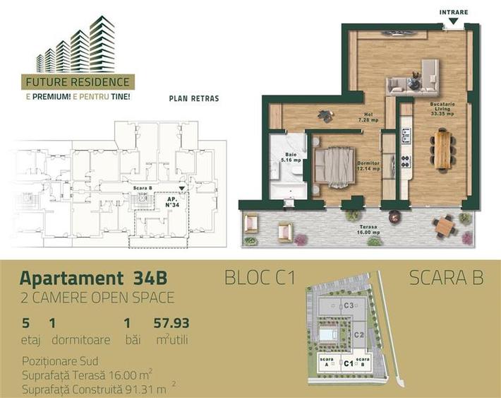 COMISION 0% APARTAMENT 2 CAMERE,terasa 56 mp, piscina, centrala propri