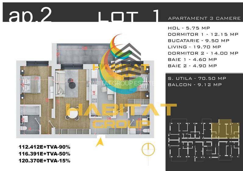 Pallady 3 camere decomandat 80 mp + loc parcare gratuit - 2