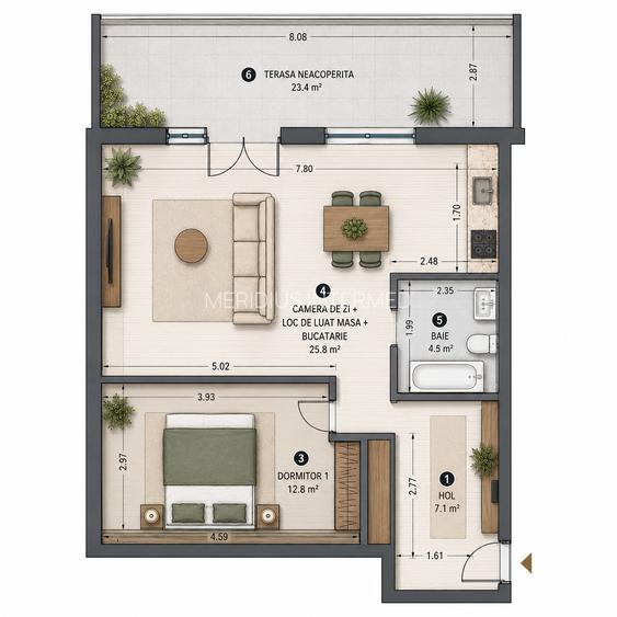 Apartament 73.6 mp. Novopolis cu terasă 23.4 mp. + parcare proprietate - 10