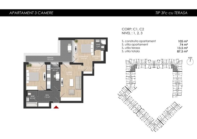 Apartament 3 camere, 83mp S.Utilă, Lacul Străulești-Mall Colosseum - 2