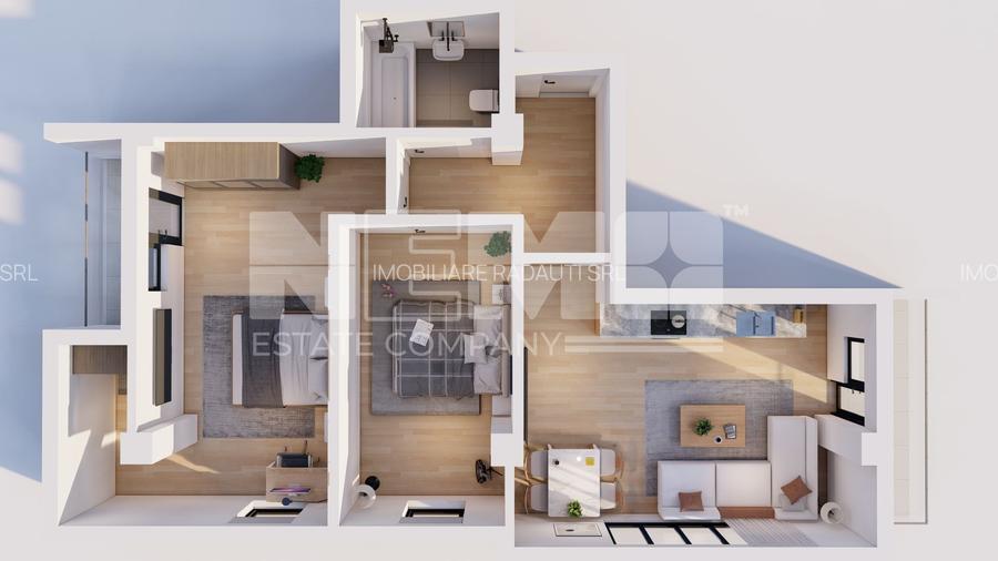 Apartament 3 camere | 87,7 mp | 2 balcoane | Rădăuți Central | 2026 - 2