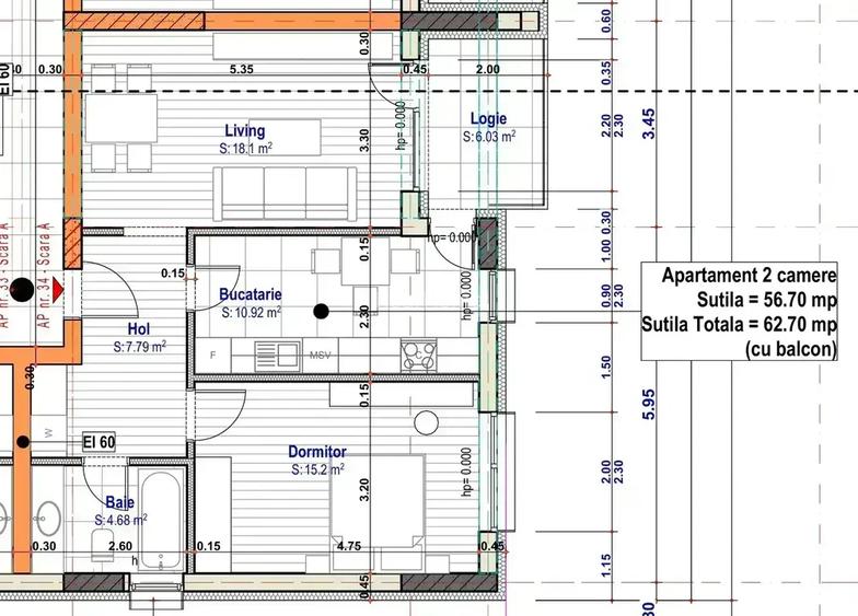 Apartament 2 cam decomandat / 57mp utili/ geam la baie/ Metrou 1 Dec - 2