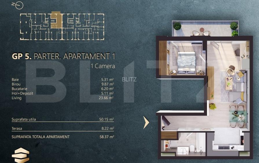 Ap. 2 camere[50 mp] Ansamblu Rezidential_zona RIVUS - 2