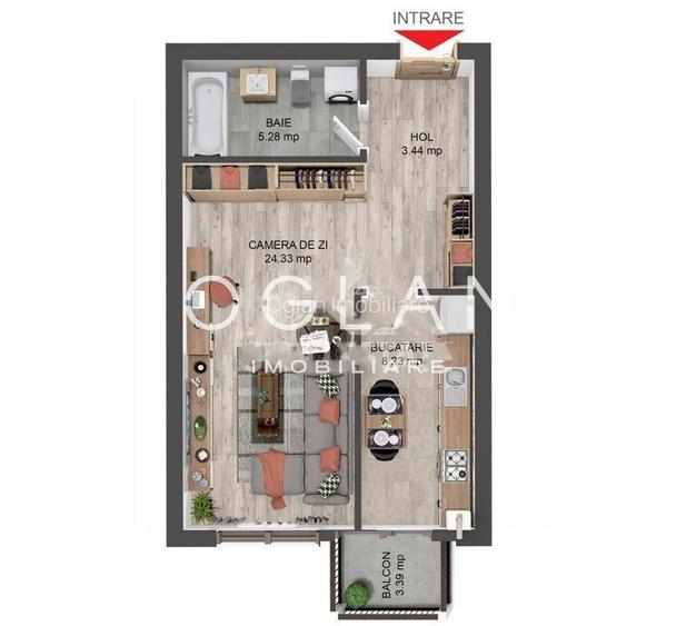 Apartament 1 camera, 41 mp utili, bloc cu lift, zona Brana - 2