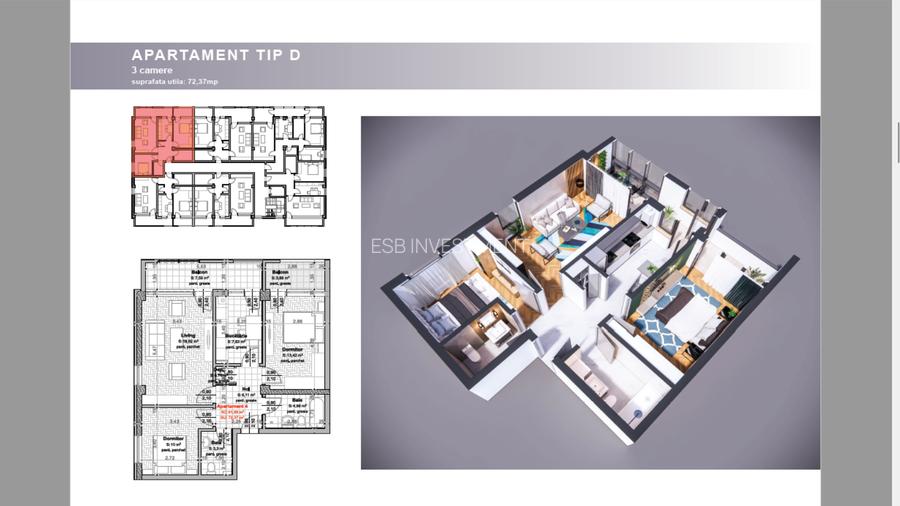 Apartament 3 Camere Tip D, decomandat, 76,25 mp totali in Hlincea - 1