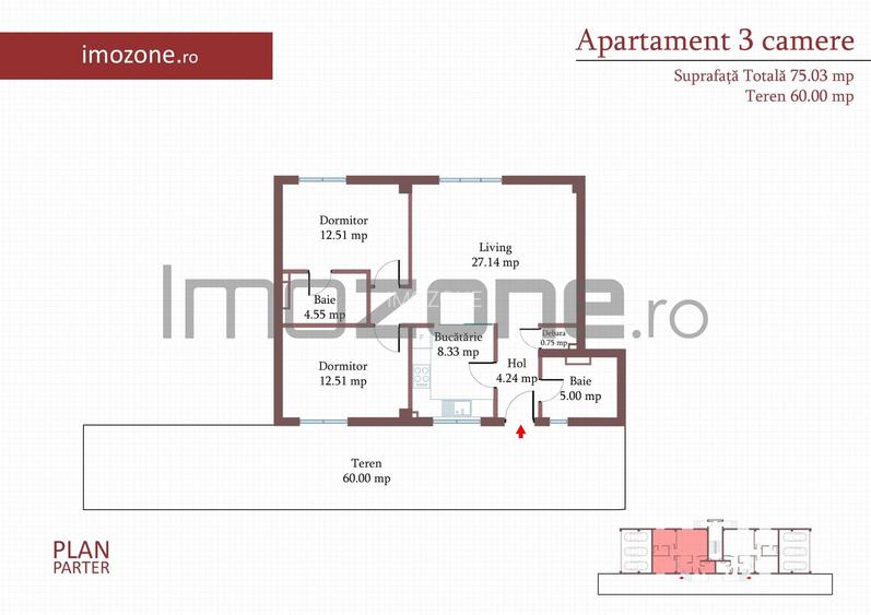 3 camere, CURTE 67 mp si 2 PARCARI proprii, 75 MP, FINISAT MODERN,  COMISION 0% - 8