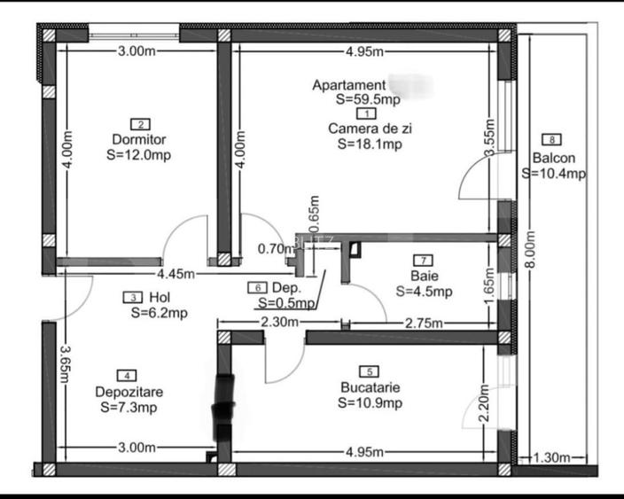 Apartament, 59.5 mp, bucatarie inchisa, 2 dormitoare, parcare, zona centrala - 9