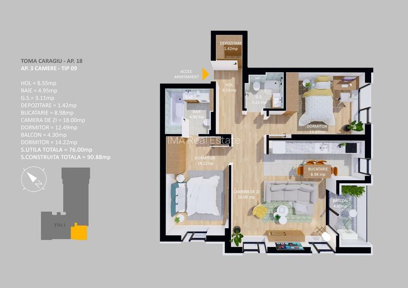 Apartament 3 camere, direct dezvoltator, Pipera-OMV, Comision 0%. - 1